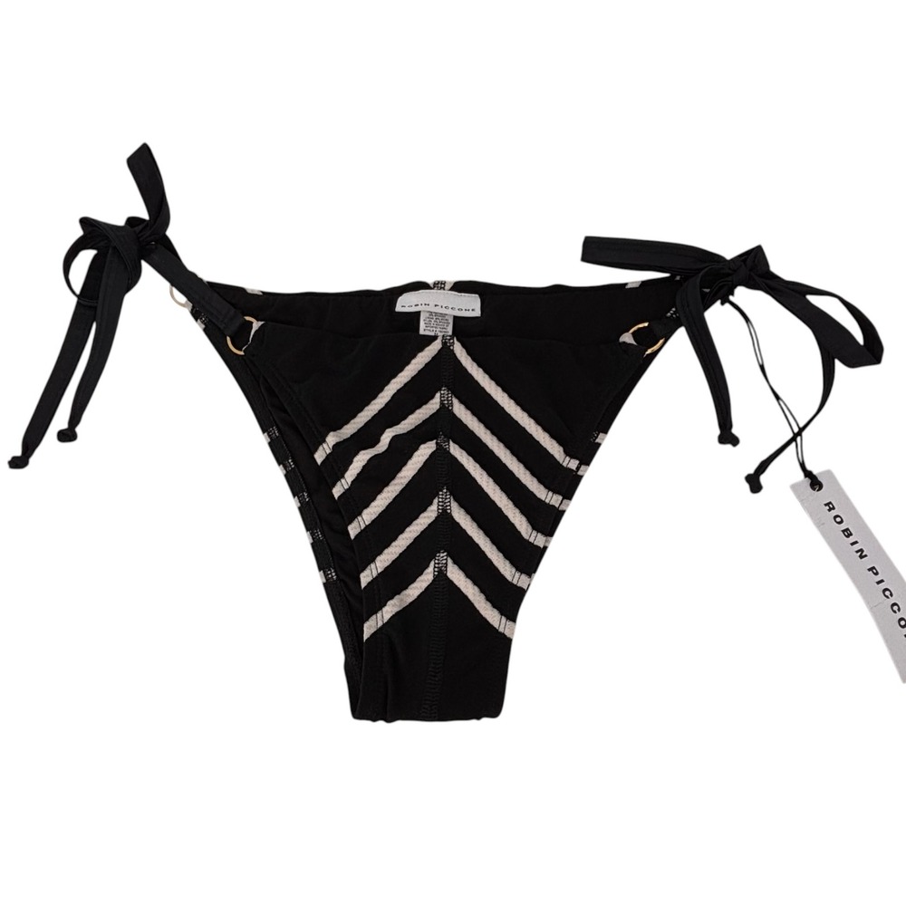 Robin‎ Piccone Bikini Bottoms Medium NWT Black White Tie Side Swim Cheeky